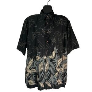 Vintage 80s Nautica Hawaiian Shirt Tiki Lounge Vacation Dadcore Luau Black